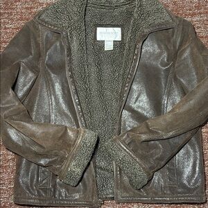 Hugo Buscati Brown Leather Jacket Plush Lining women’s m fitted chocolate brown